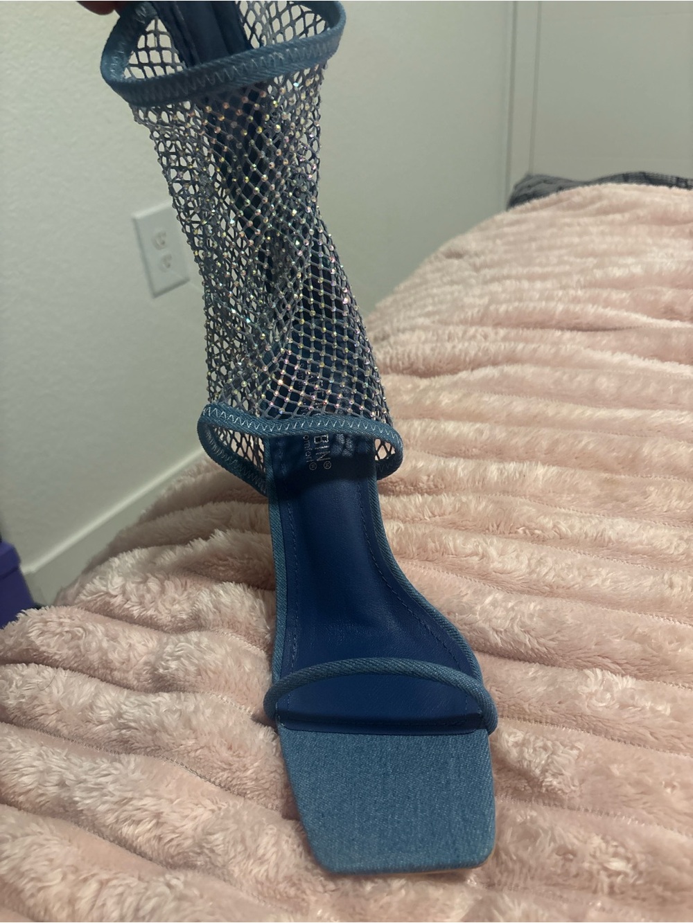 Blue Mesh Ankle-Strap Heels